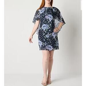 JH Floral Women Sleeveless Floral Shift Dress 18 Flowing Sheer Cape Sexy Fairy